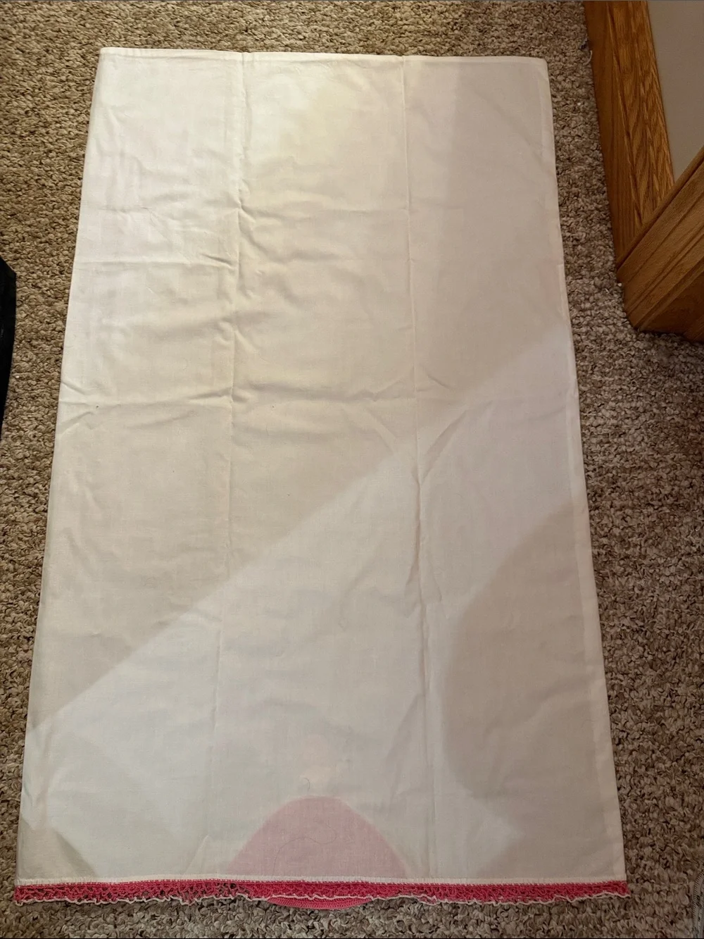 Embroidered White Cotton Bedding Throw with Pink Lady Motif